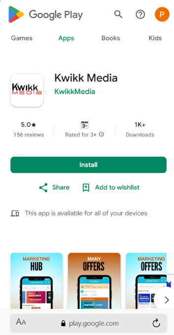 Kwikk Media App Google Play Store Listing
