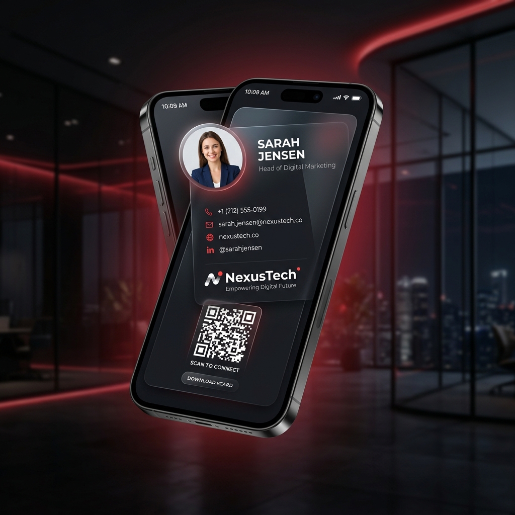 Styled Phone Mockup showing a Digital Visiting Card