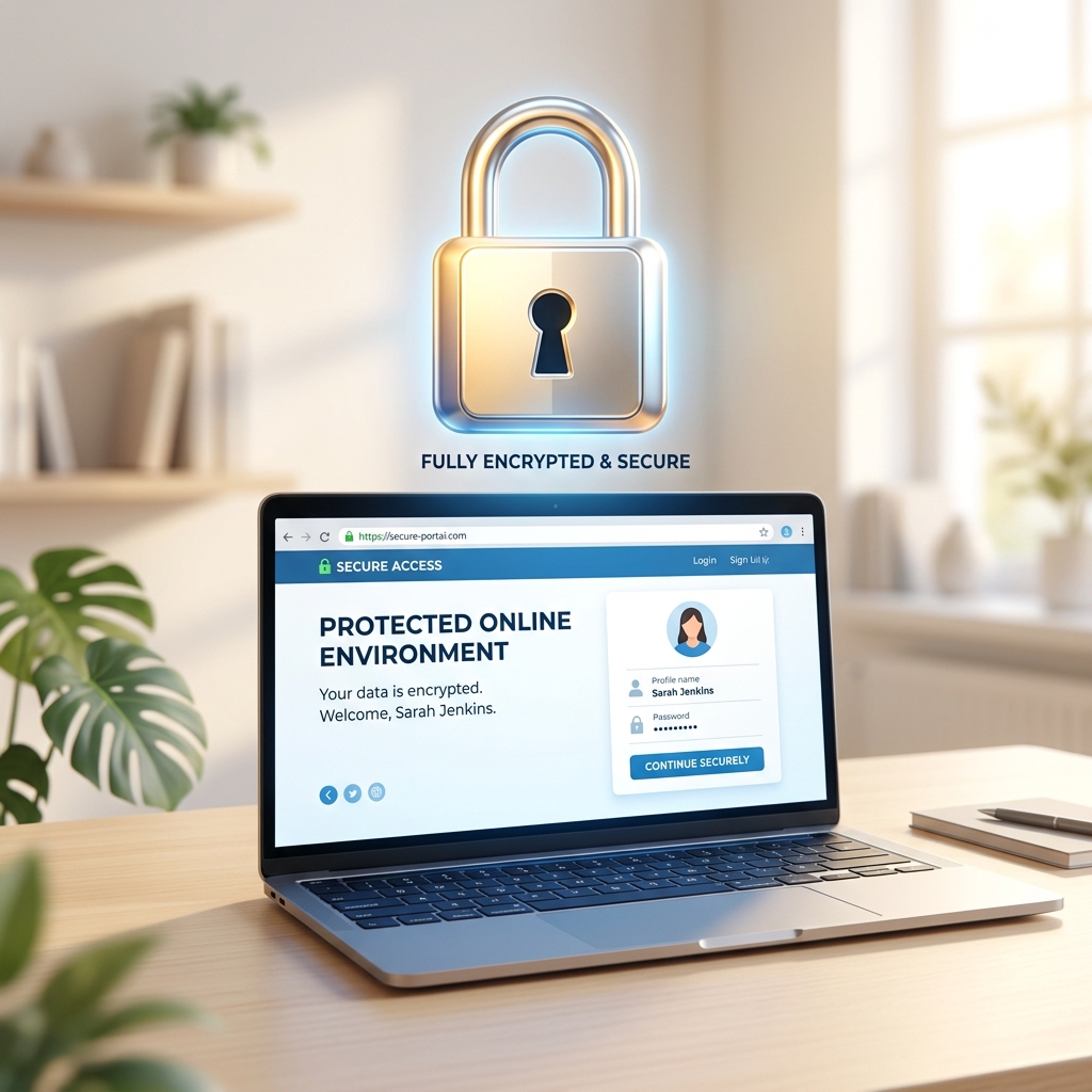 Website Security Basics Every Business Owner Should Know - laptop with metallic padlock illustration representing web security parameters